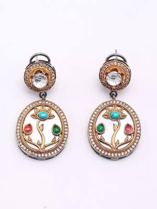 Floral Design Mop Dangle Earrings
