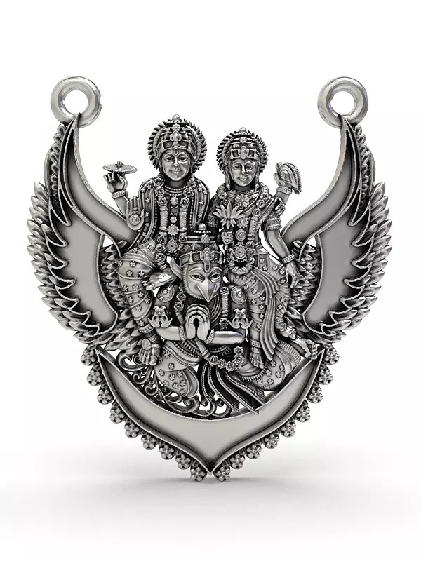 Lord Vishnu and Goddess Lakshmi Riding on Divine Vehicle Garuda Pendant