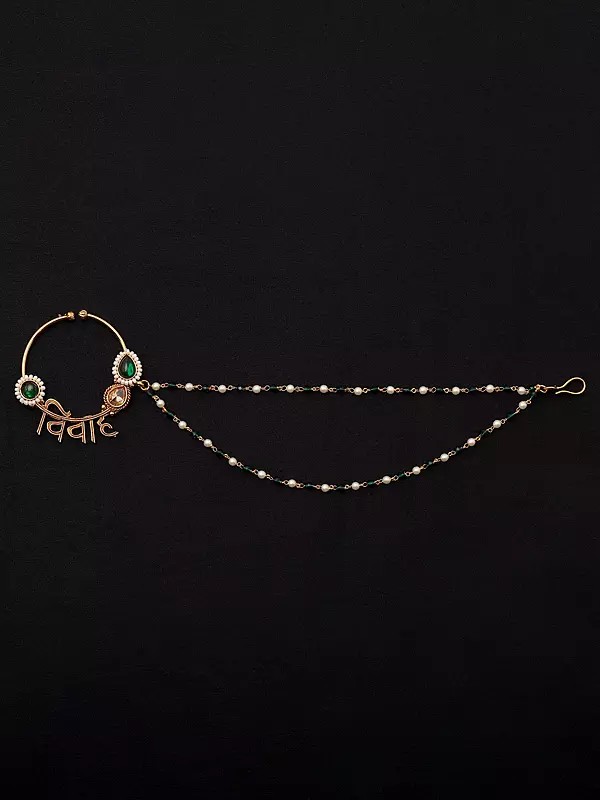 Vivah Nose Ring with Two-Layered Beaded Chain