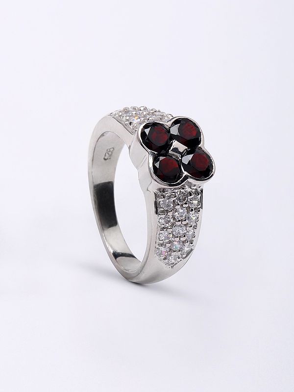 Round Cut Garnet Gemstone Ring with Cubic Zirconia