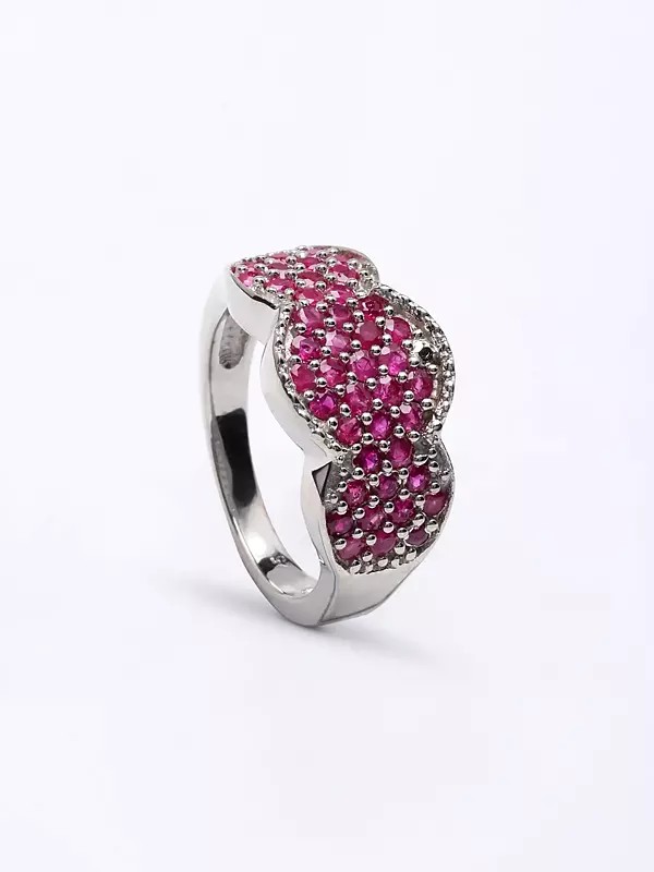 Sterling Silver Ring with Faceted Ruby Gemstones