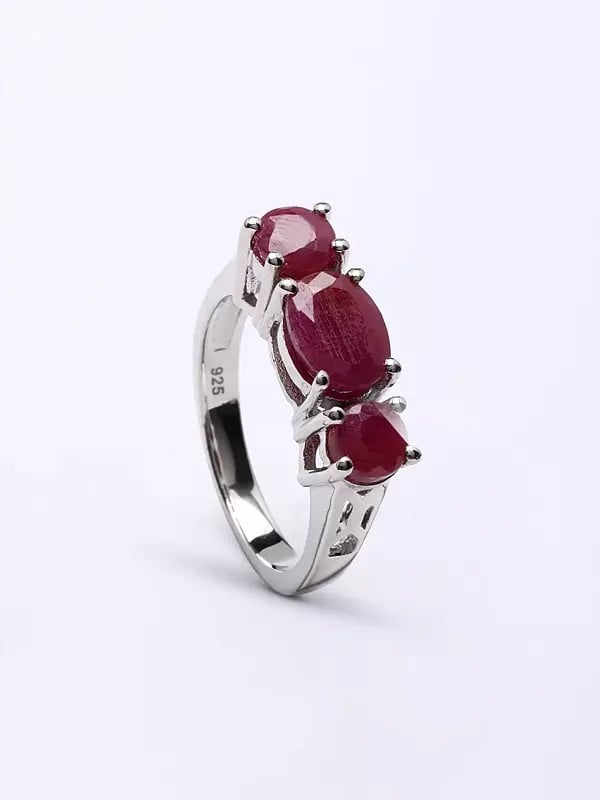 Faceted Ruby Gemstone Trilogy Ring