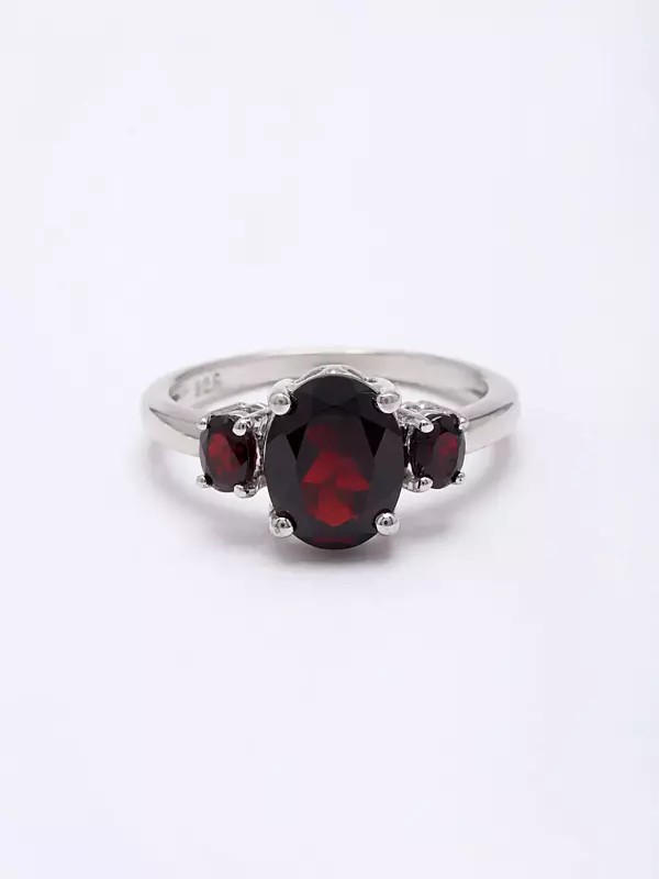 Faceted Garnet Gemstone Trilogy Ring
