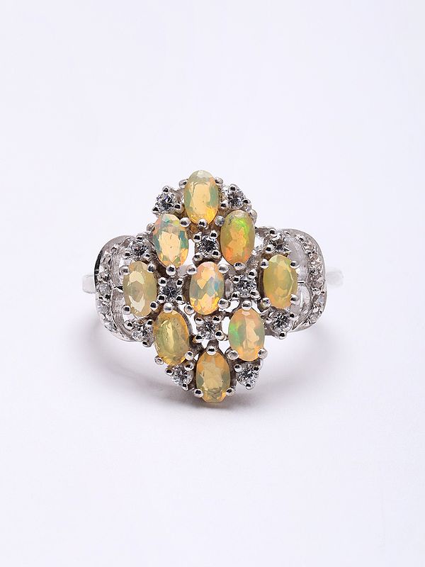 Faceted Ethiopian Opal Ring with Cubic Zirconia