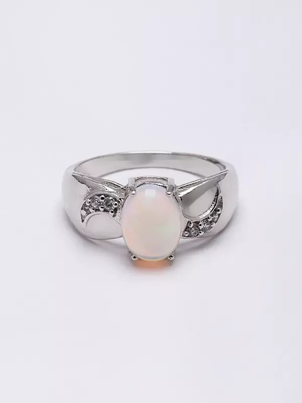 Oval Shaped White Opal Ring