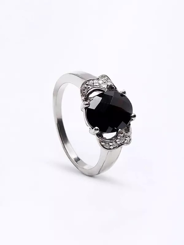 Faceted Black Onyx Ring with Cubic Zirconia