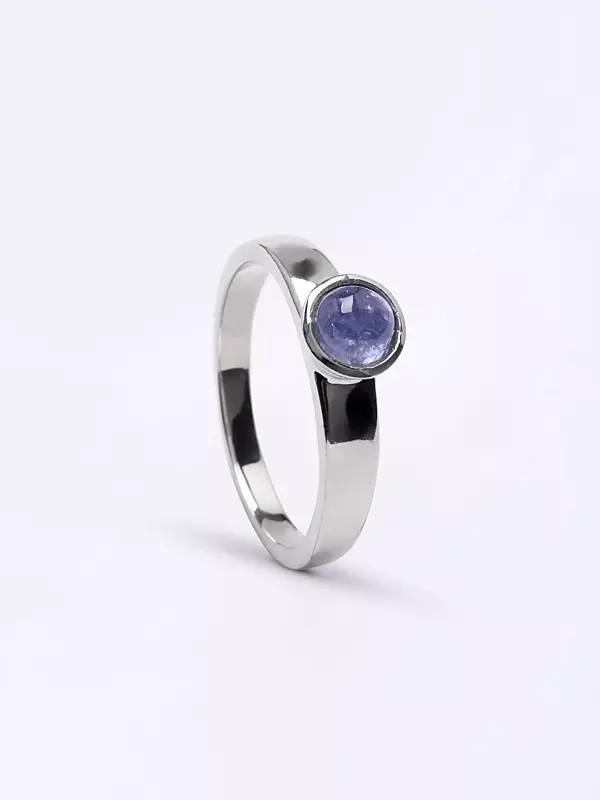 Sterling Silver Ring with Round Shape Tanzanite Gemstone
