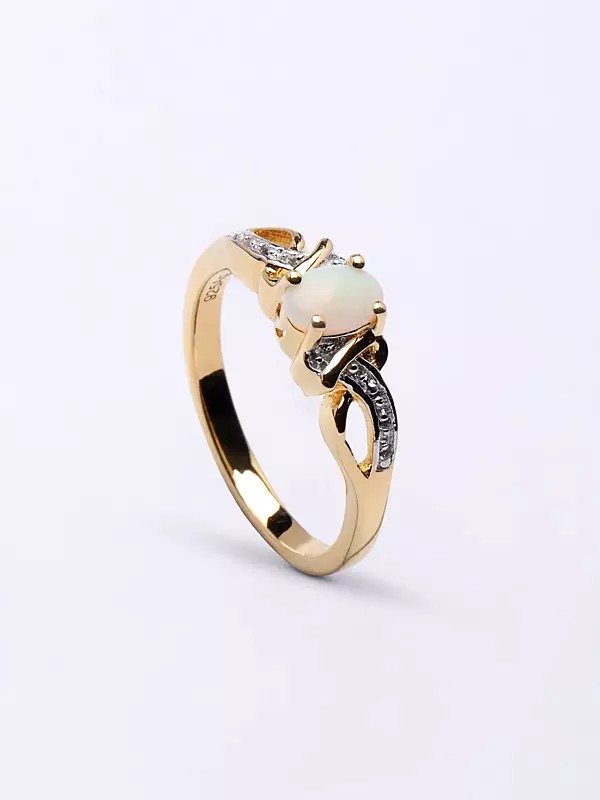 Sterling Silver Ring with Oval Shape Ethiopian Opal