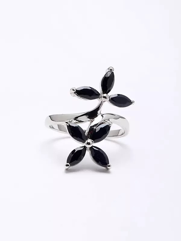 Marquise Cut Black Onyx Flower Ring