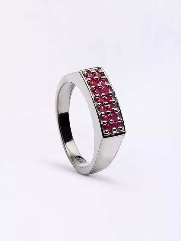Round Cut Faceted Ruby Sterling Silver Ring