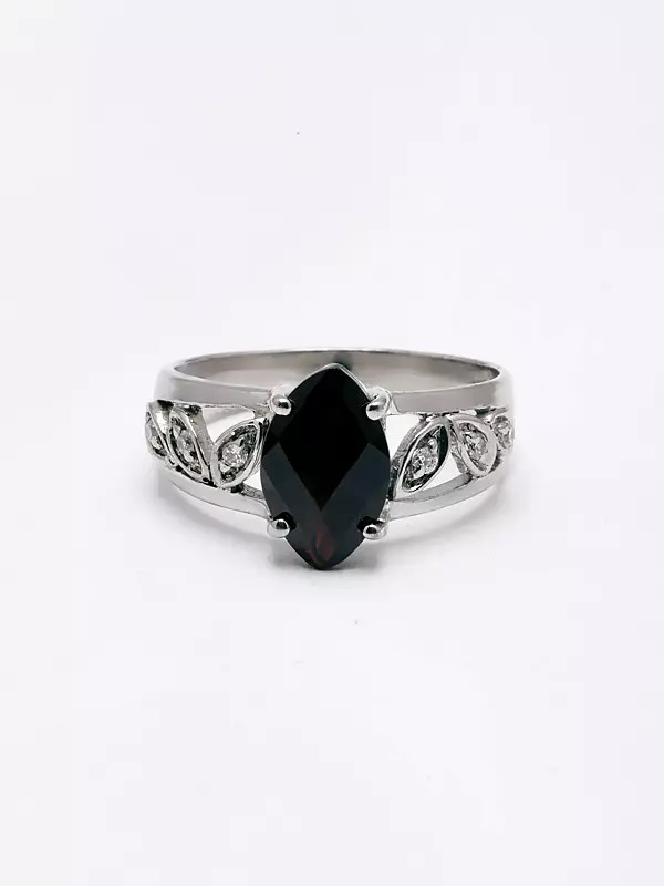 Marquise Cut Black Onyx Ring with Cubic Zirconia