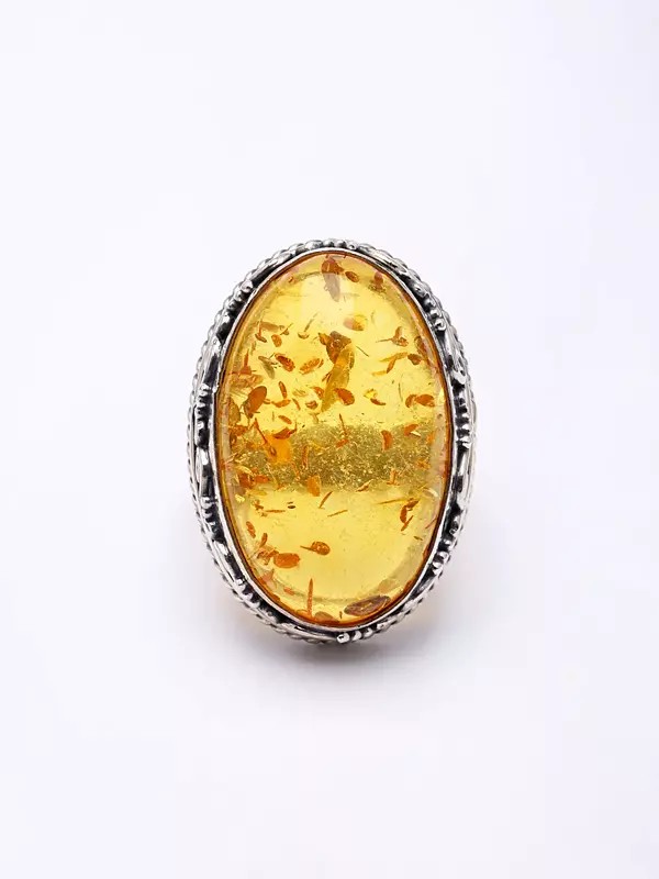 Oval Cut Baltic Amber Gemstone Ring
