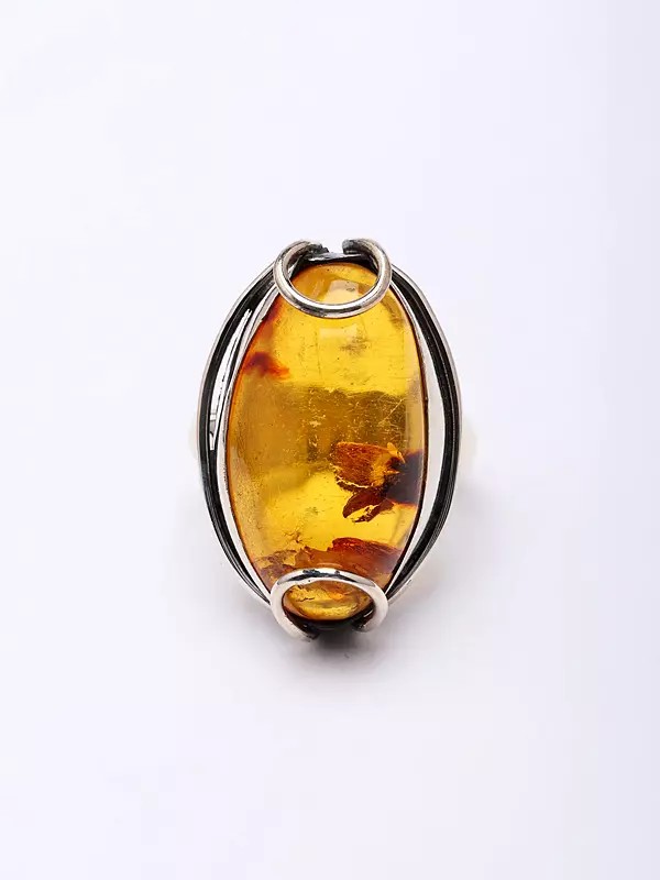 Oval Cut Baltic Amber Gemstone Ring