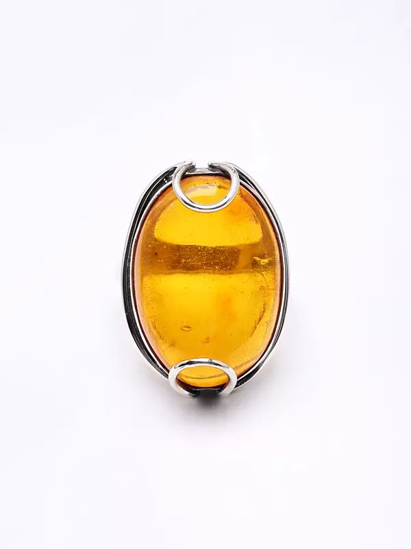 Oval Shape Cabochon Amber Ring