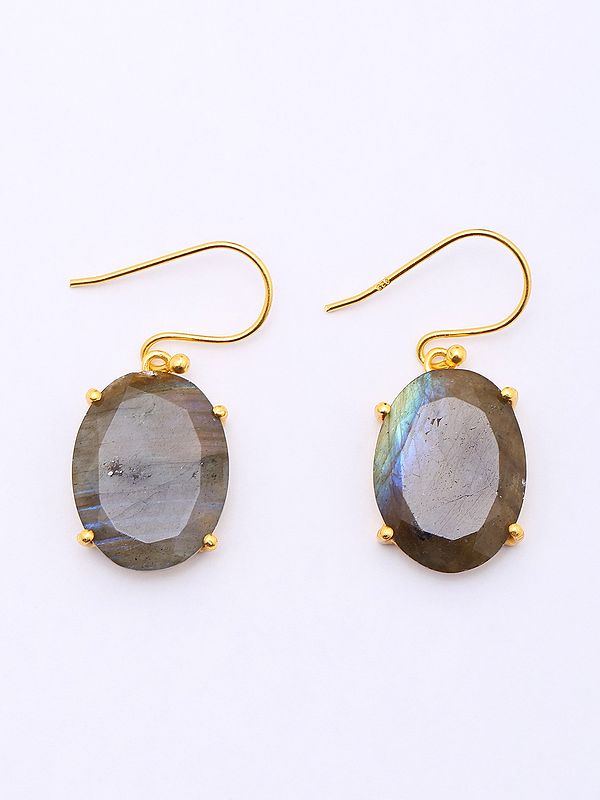 Oval Shape Faceted Labradorite Hook Earrings