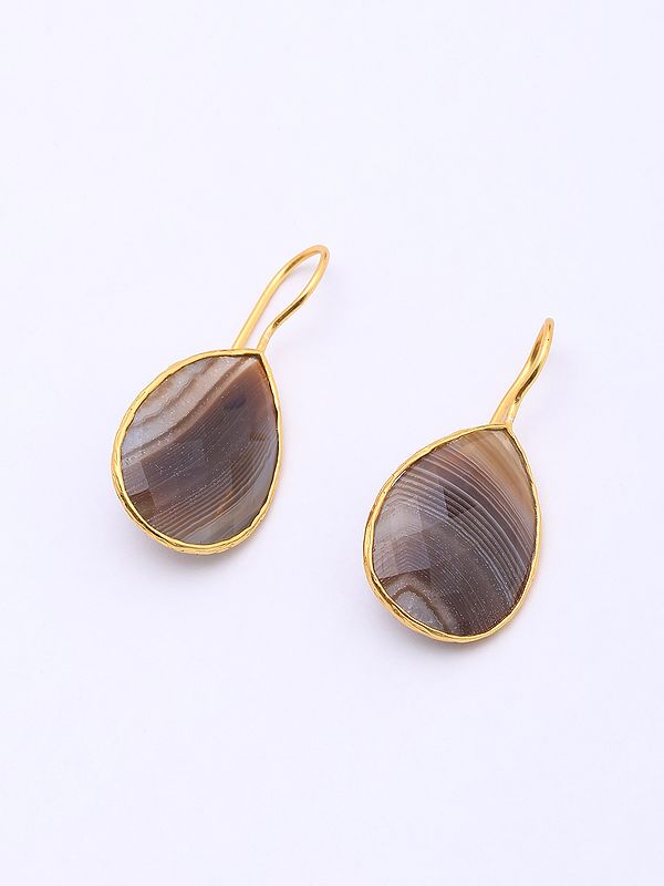 Tear Drop Banded Agate Hook Earrings