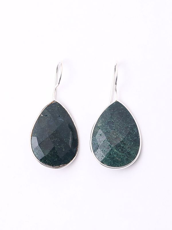 Teardrop Shape Faceted Moss Agate Earrings