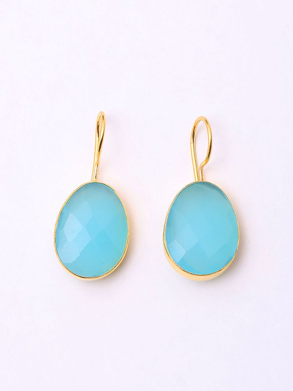 Faceted Aqua Chalcedony Hook Earrings