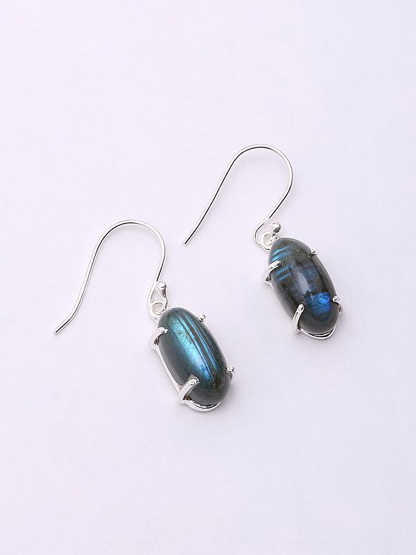 Oval Shape Cabochon Labradorite Hook Earrings