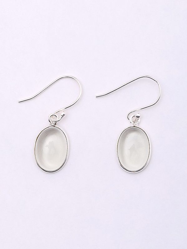 Oval Shape Clear Quartz Hook Earrings