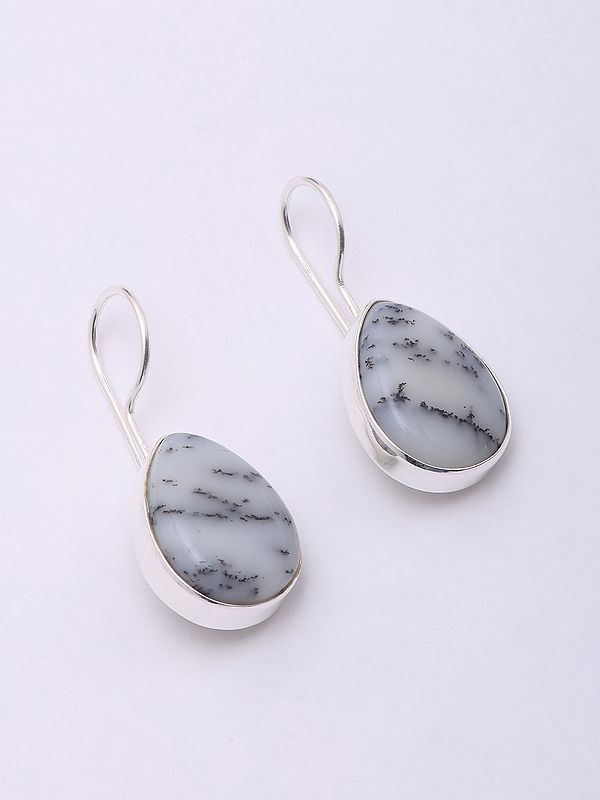 Teardrop Dendrite Opal Hook Earrings