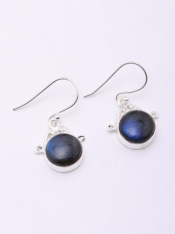 Round Shape Cabochon Labradorite Hook Earrings