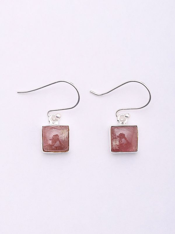 Square Cut Pink Tourmaline Hook Earrings