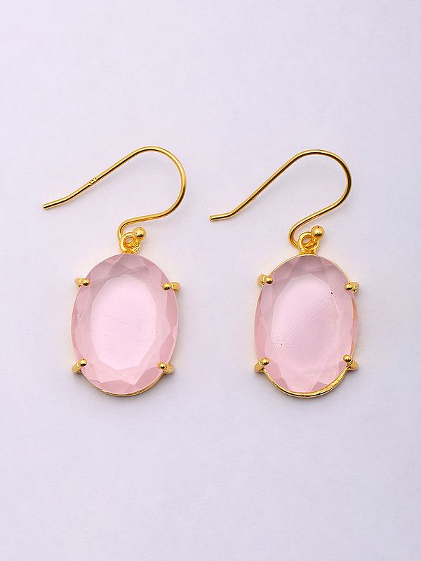 Oval Shape Faceted Pink Chalcedony Earrings