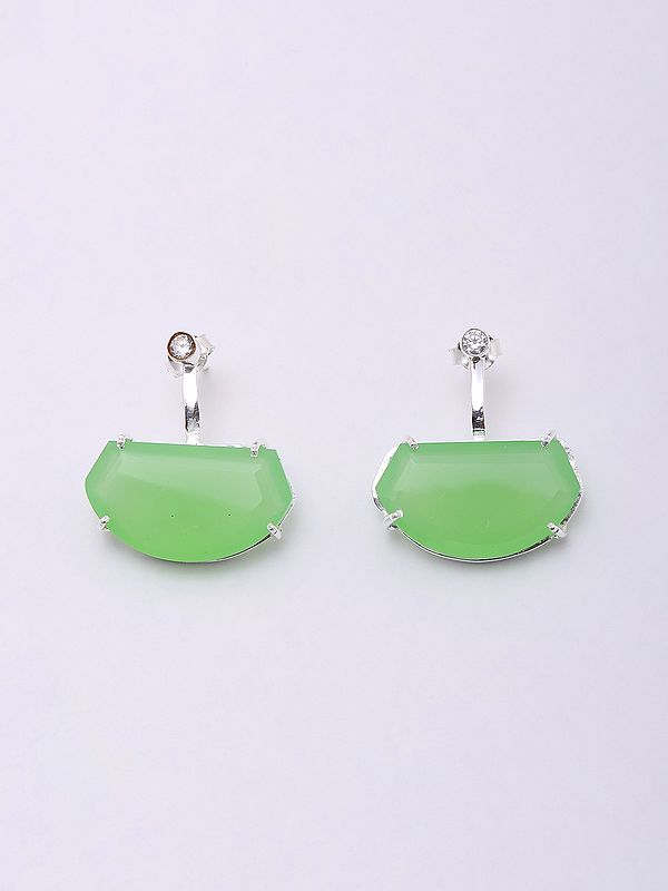Designer Faceted Prehnite Chalcedony Earrings