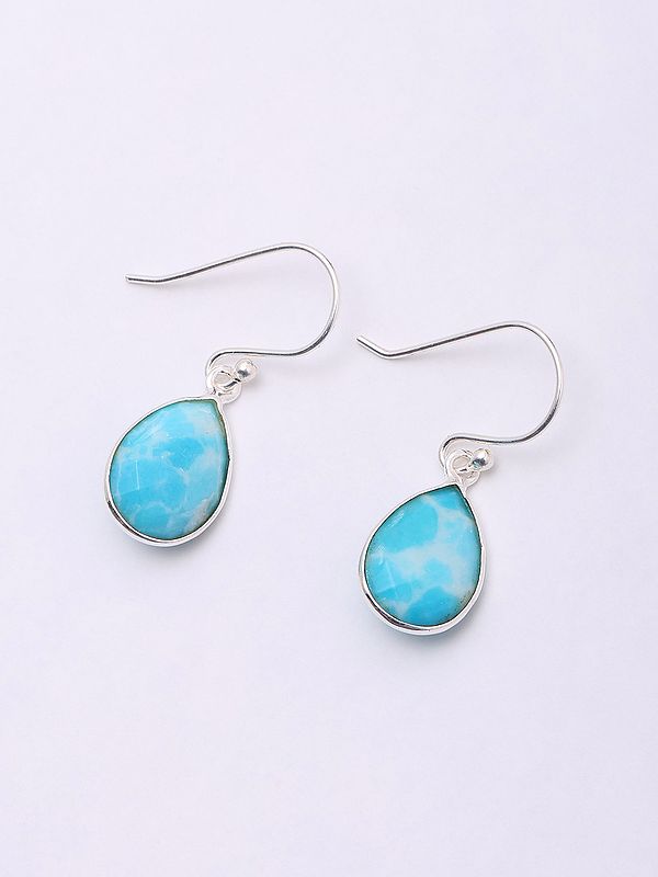 Faceted Larimar Gemstone Hook Earrings