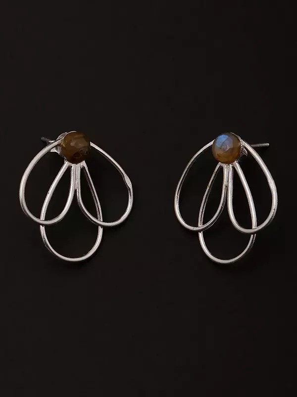 Sterling Silver Earrings with Faceted Gemstone