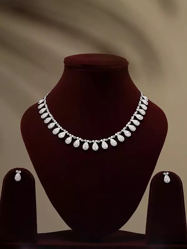 Teardrop Shape American Diamond Necklace and Earrings Set