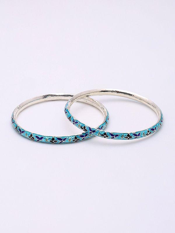 Meenakari Style Enamel Sterling Silver Pair of Bangles