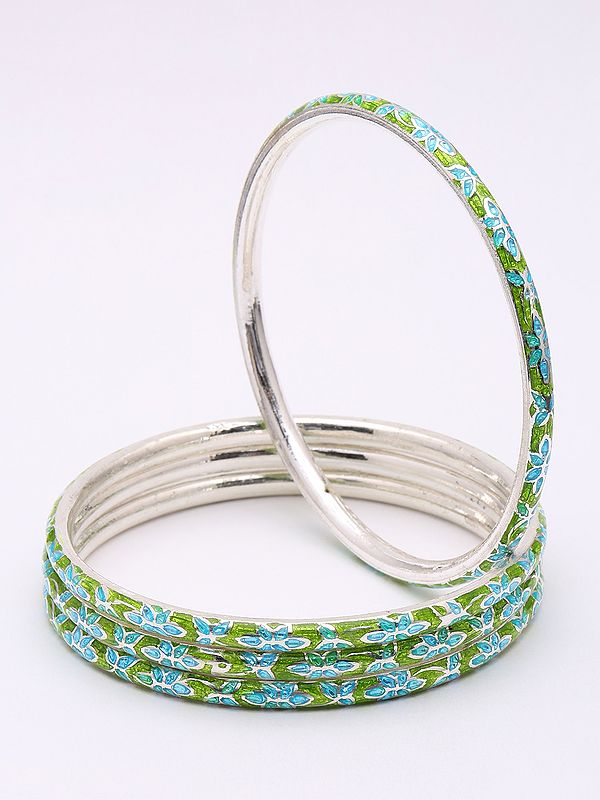 Meenakari Style Enamel Sterling Silver Bangles (Set of 4)