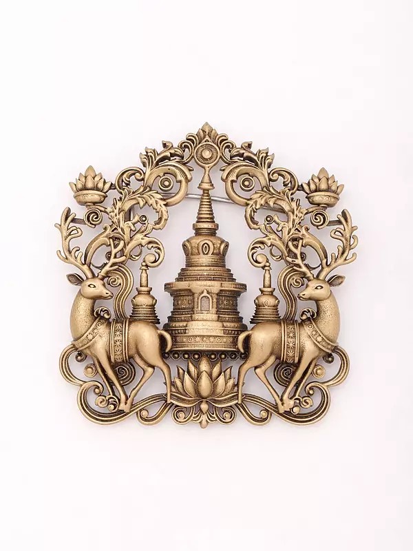 Tibetan Buddhist Stupa Brooch with Deers