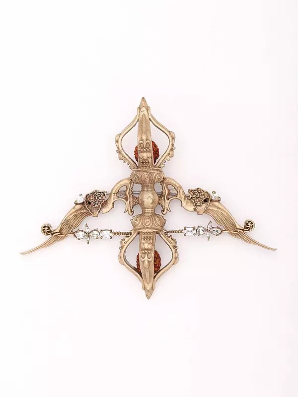Stone Studded Rudraksha Royal Bow and Arrow Brooch