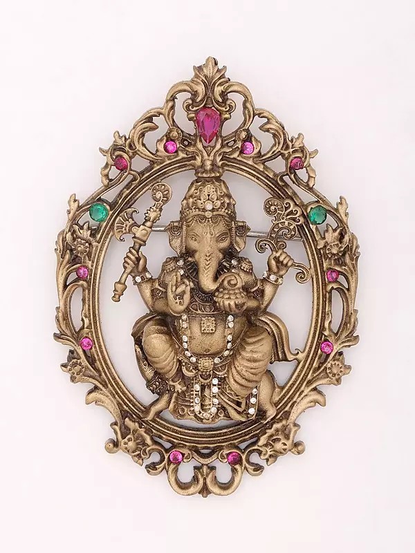 Stone Studded Chaturbhuja Ganesha Brooch