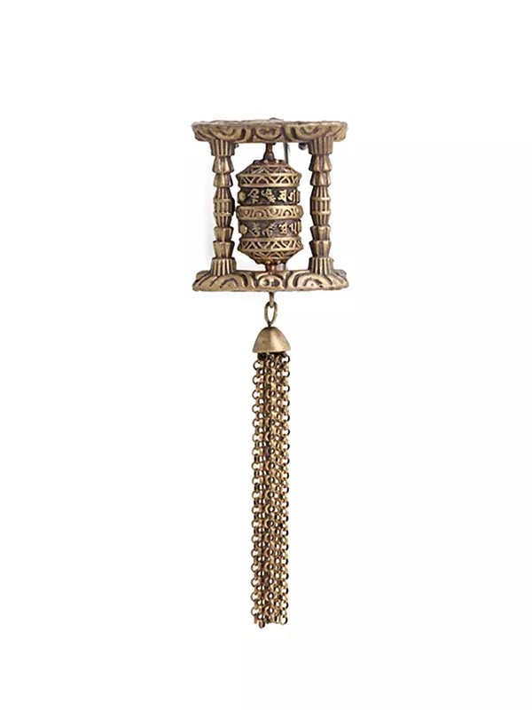 Buddhist Prayer Wheel Brass Brooch