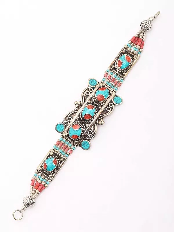 Tribal Tibetan Bracelet with Inlay Work and Beads