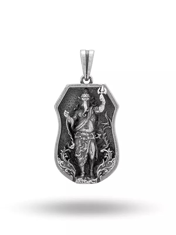 Lord Ganesha with Trishul Antique Finish Pendant