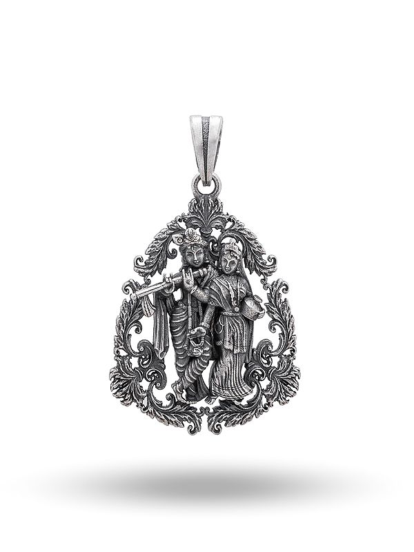 Fluting Radha Krishna Antique Finish Pendant