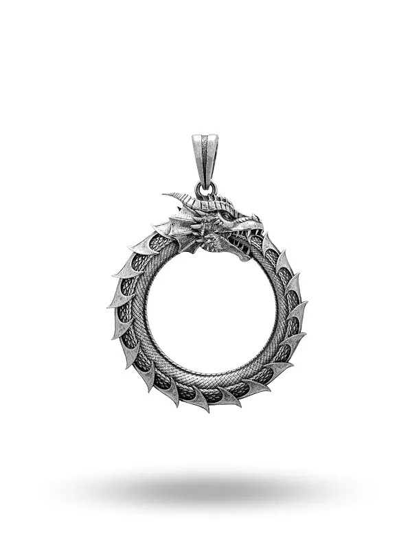 Antique Finish Ouroboros Dragon Pendant