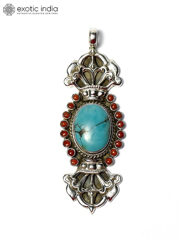 Vajra Style Pendant with Tibetan Turquoise and Coral
