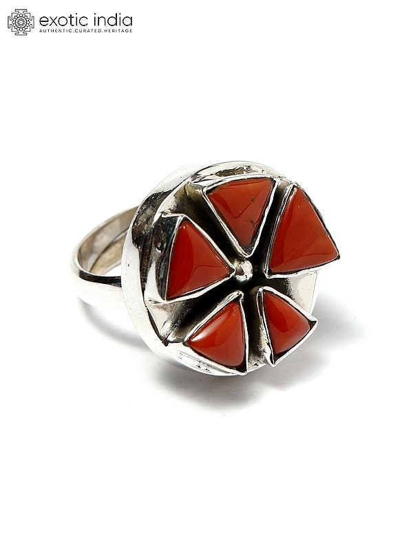 Sterling Silver Ring with Triangle Cut Coral