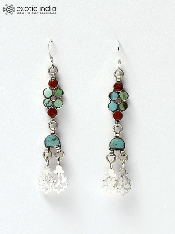 Coral and Royston Turquoise Dangle Earrings