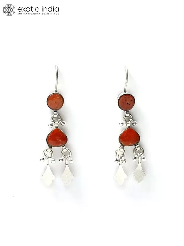 Dangle Earrings with Coral Gemstone