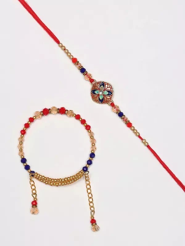 Floral Design Rakhi with Beaded Adjustable Bracelet