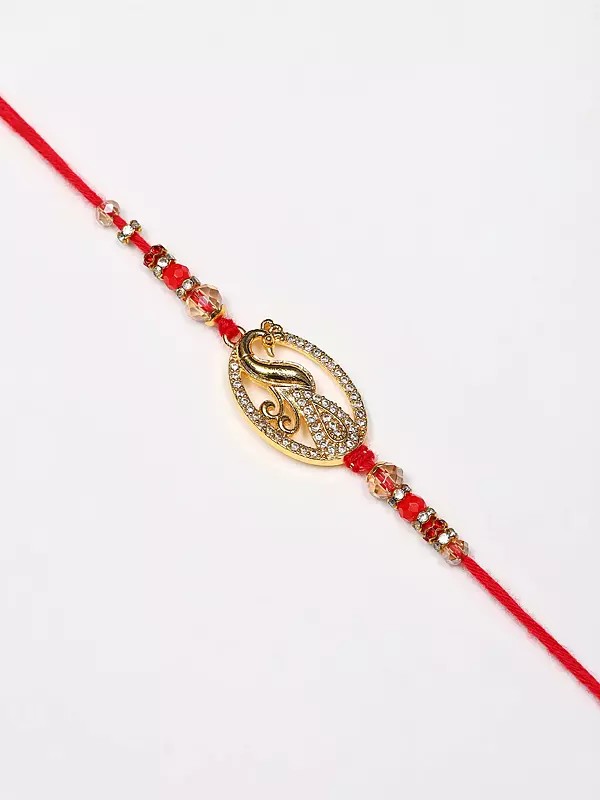Oval Shape Stone Studded Peacock Rakhi