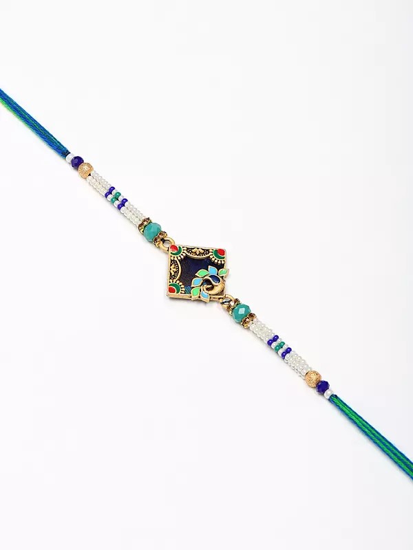 Enamel work Peacock Rakhi with Beads