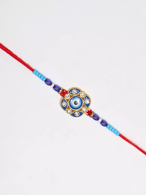 Blue Evil Eye Rakhi with Studded Stone for Protection from Negative Energy